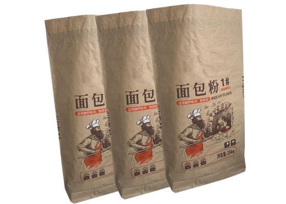 Kraft Paper Wheat Flour Packaging Bags 25kg Food Grade Packaging Paper Bag