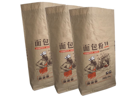 25kg Multiwall Kraft Paper Bags Moisture Protection Food Grade Packaging Paper Bag