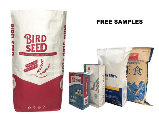 Multi Layers Plain Kraft Paper Valve Flour Packing Bag Food Grade 20kg 25kg